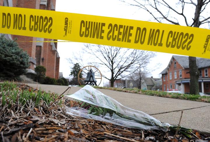 Outside the American Civic Association in Binghamton, N.Y., the day after the shooting