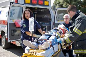 Paramedics bring a patient to an Alameda County emergency room